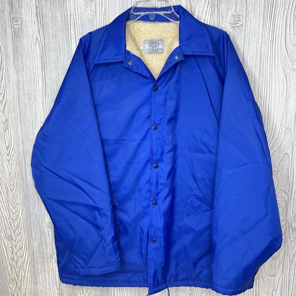Vintage King Louie Pro Fit Sherpa Lined Jacket Coat Men's Size Large Blue Blank - Picture 1 of 12